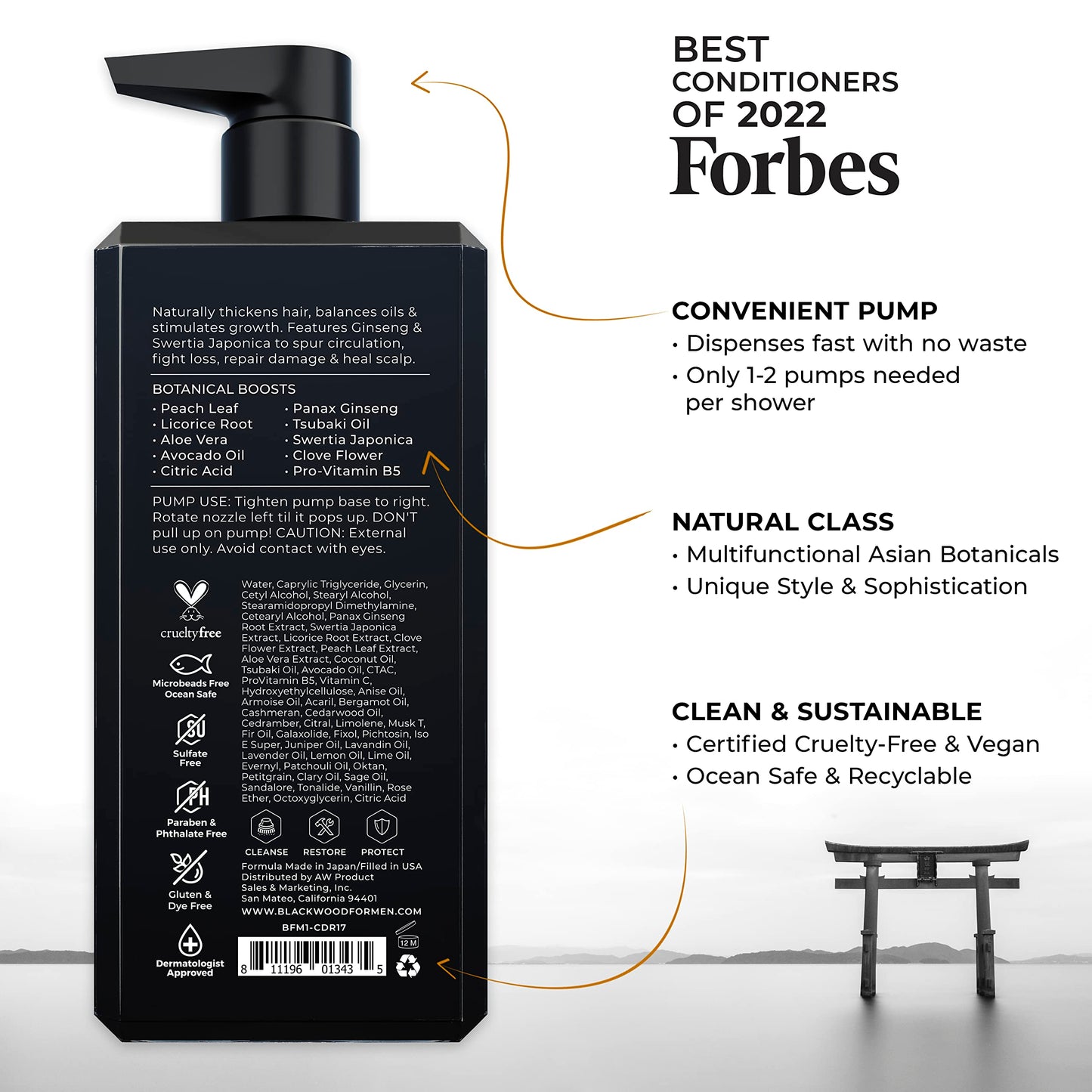 BLACKWOOD FOR MEN Active Man Daily Conditioner (17oz) and Pure Moisture Body Wash (17oz) Bundle - Natural Vegan Formula - Sulfate Free, Paraben Free, & Cruelty Free