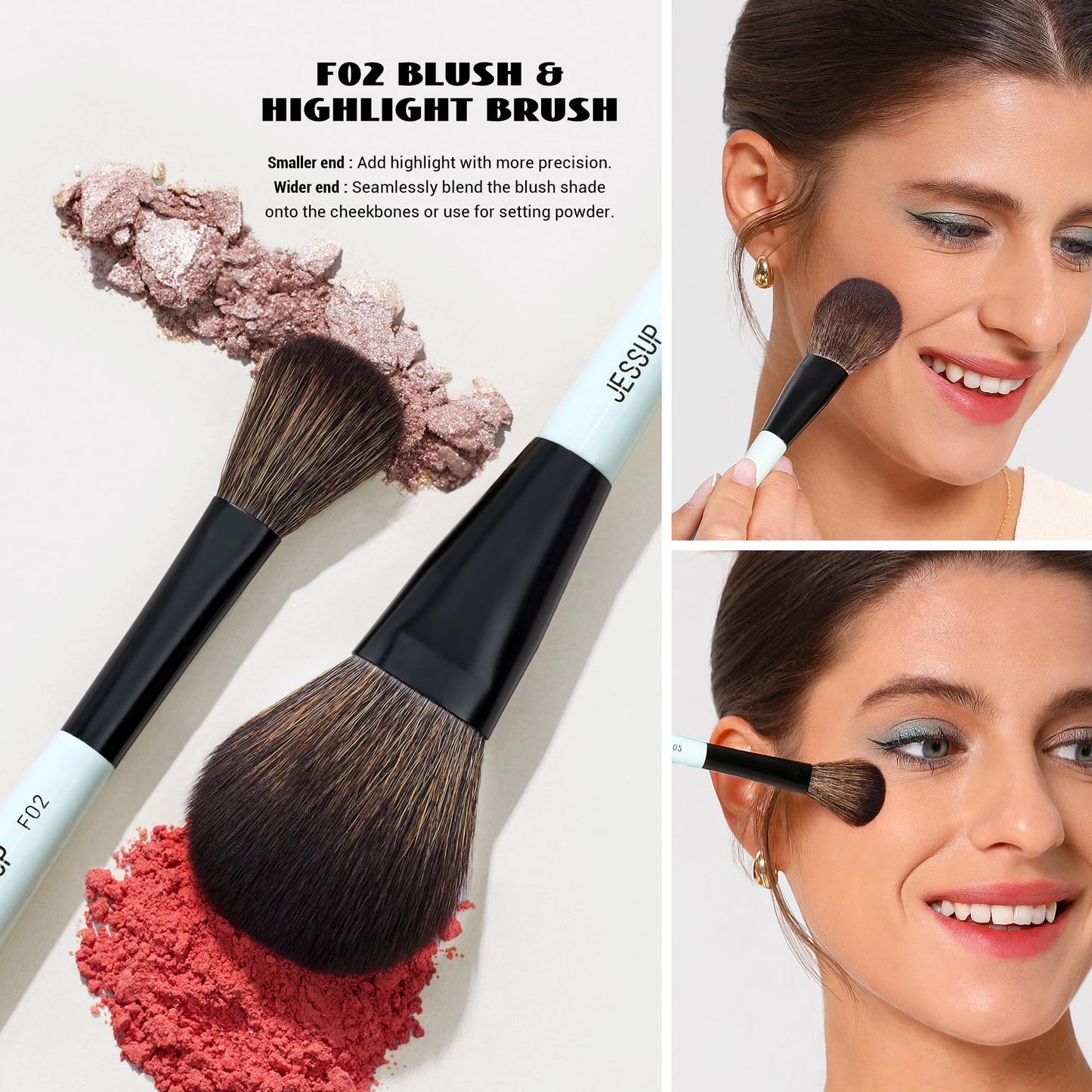 Jessup Face Double Sided Makeup Brushes Set T503 Bundled with Face Makeup Brushes T508