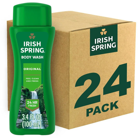 Irish Spring Men's Body Wash Shower Gel, Original Clean, Travel Size Body Wash, 3.40 Fl Oz (Pack of 24)
