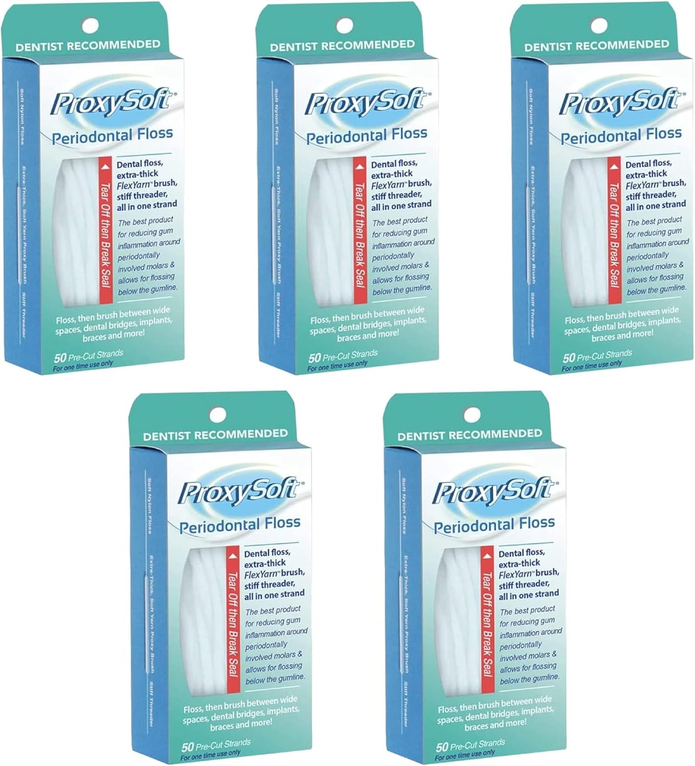 Periodontal Floss - 5-Pack of 250 Strands for Effective Dental Care