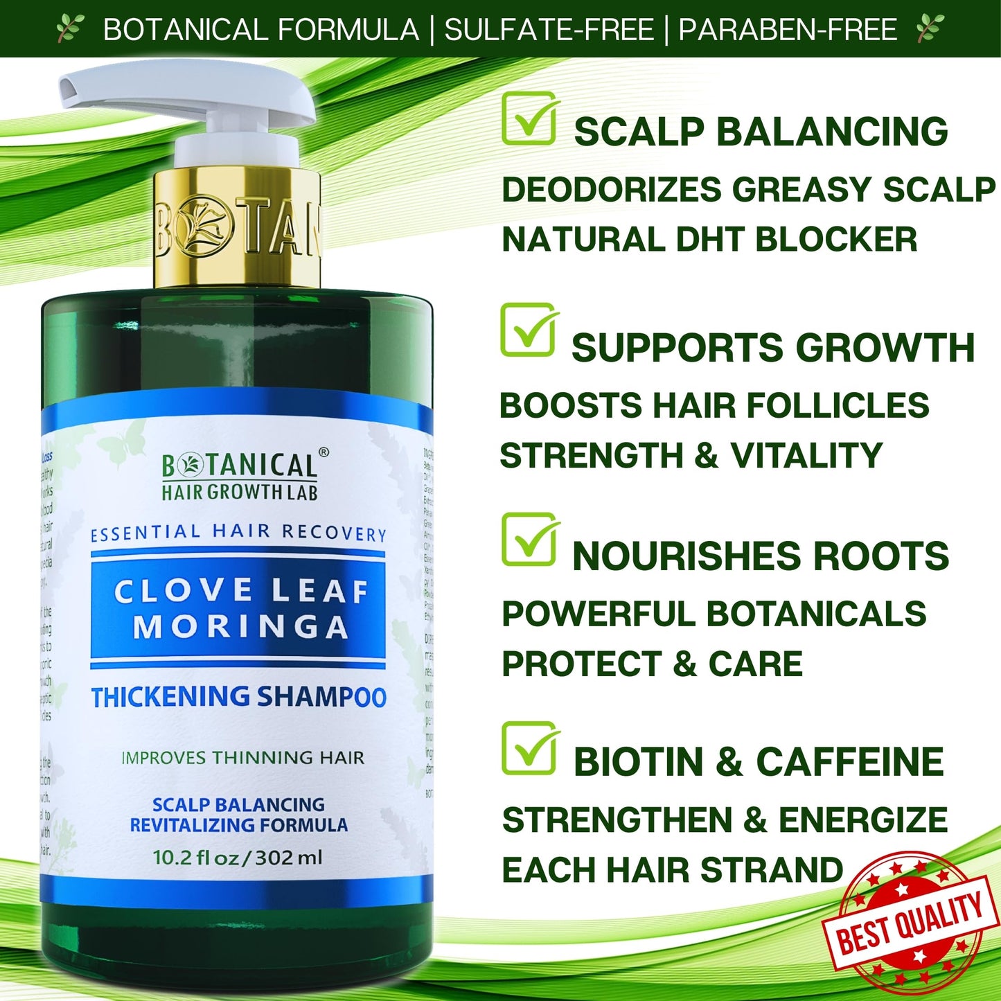 Botanical Hair Growth Shampoo for Hair Thickening Anti-Thinning Scalp Stimulating Natural Anti-Hair Loss Therapy For Women & Men 10.2 Fl Oz