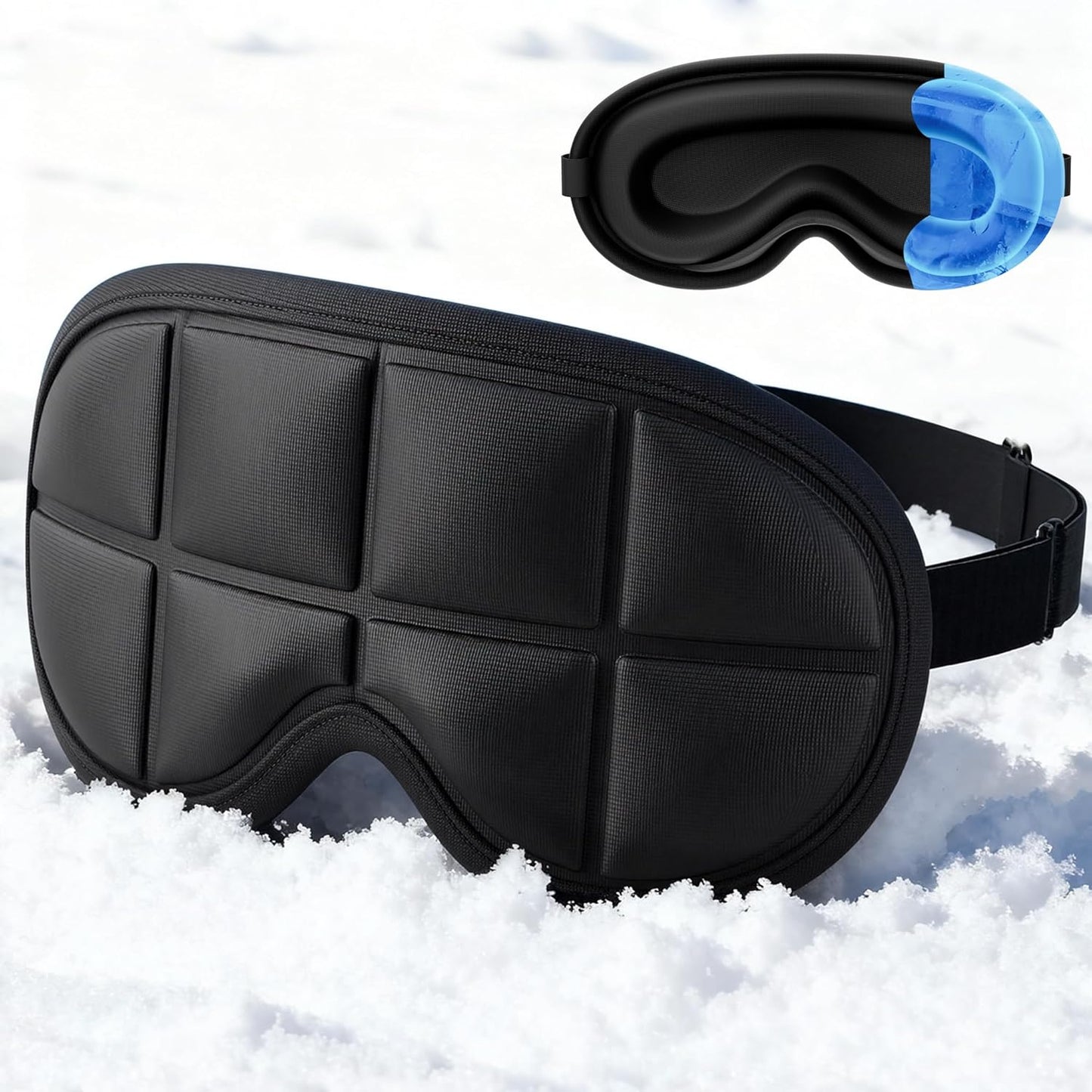 3D Cooling Sleep Mask - Double Coldfocus Gel for Hot & Cold Therapy | Blackout Eye Mask for Travel, Migraine Relief, 2 Packs