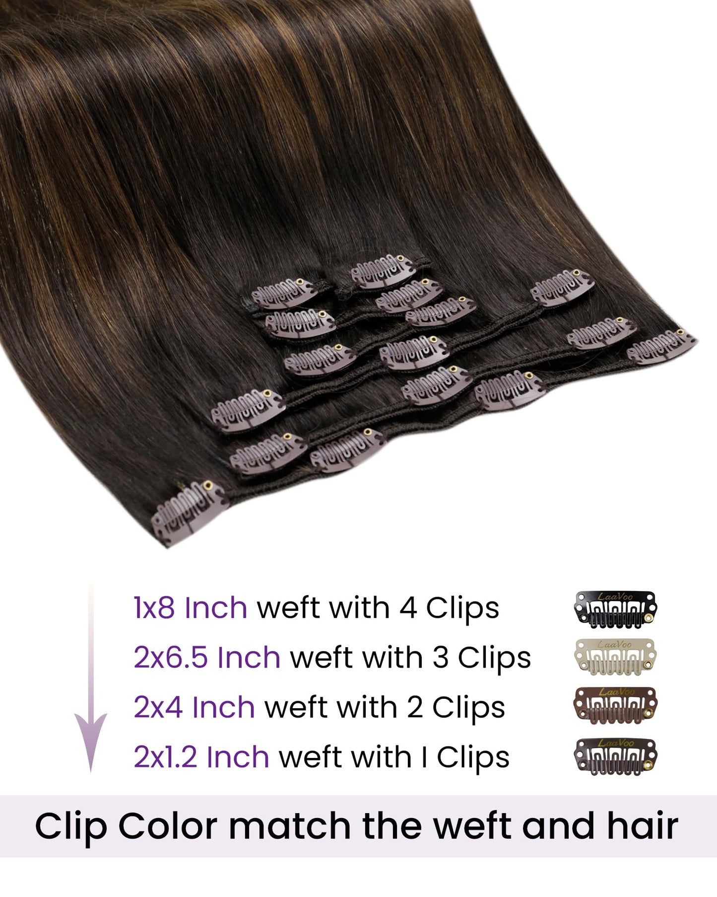 LaaVoo Clip in Hair Extensions Balayage Darkest Brown to Light Brown Balayage Brown Human Hair Clip in Extensions Brown Balayage Hair Extension Clip ins Straights Short Hair 12 Inch 5pcs 80g