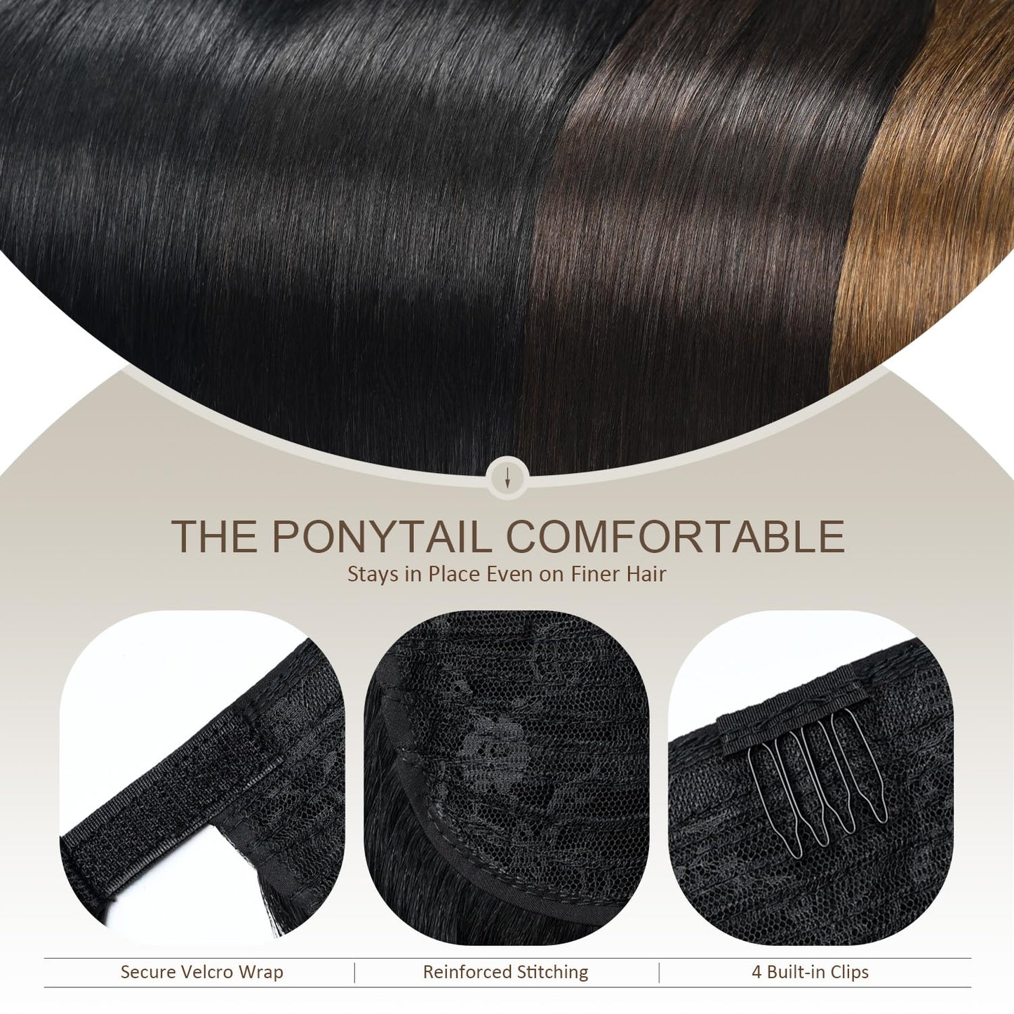 JIAMEISI Ponytail Extension Human Hair Wrap Around Clip in Hair Piece Ponytail Extension Human Hair Straight Ponytail Hair Extensions with Magic Paste 70G 16 Inch #2 Darkest Brown