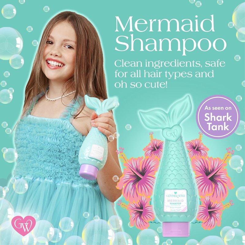 Glimmer Wish Mermaid Kids Shampoo - Paraben & Sulfate Free, Tropical Beach Scent | 12 Fl Oz