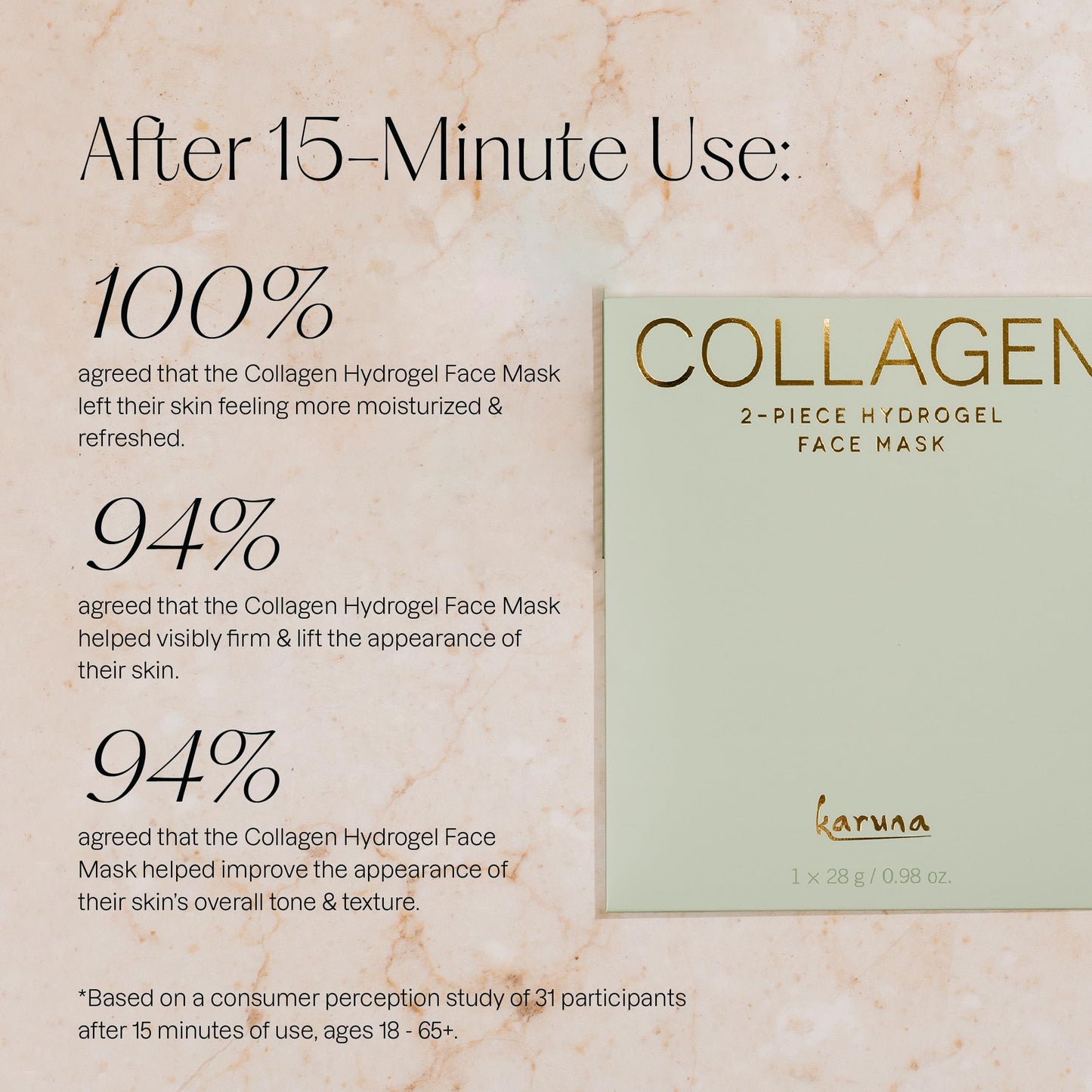 Karuna Collagen Hydrogel Face Mask 4-Pack - Anti-Aging K-Beauty Sheet Masks with Hydrolyzed Collagen, Hyaluronic Acid, 9 Peptides & Antioxidants - Hydrating 2-Piece Mask for Fine Lines, All Skin Types