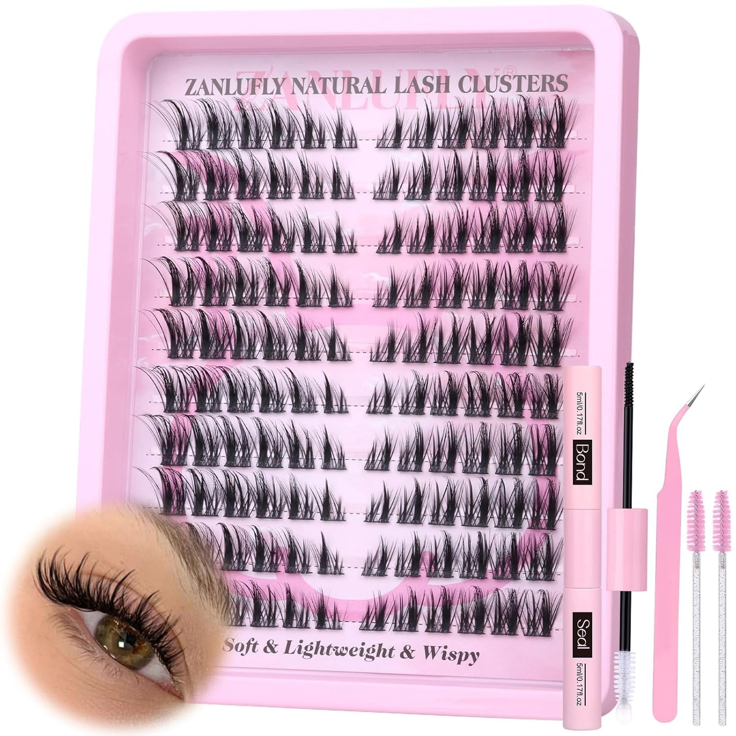Cat Eye Lash Clusters Kit - Wispy Individual Eyelash Extensions with Bond, Seal & Applicator | 120 Pcs, 9-15MM