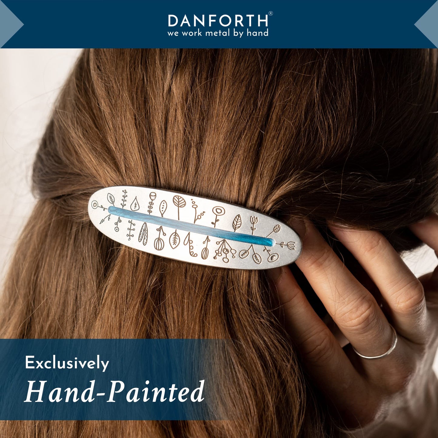 DANFORTH - Scandi Large Barrette - French Style Clasp - 3 3/4 Inches Long - Handcrafted (Elv/Blue)