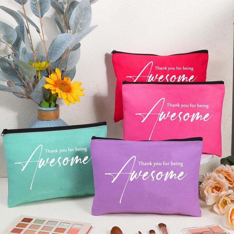 Buryeah 24 Pcs Cosmetic Bags for Womens End of Year Gift Graduation Gift Thank You for Being Awesome Makeup Bags Bulk for Students Teacher(Colorful)