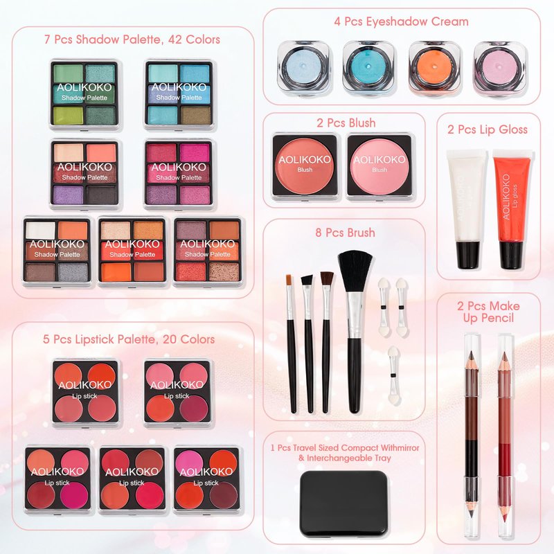 AOLIKOKO Makeup Kit for Teenager & Women Full Kit, All- In- One Makeup Set With The Cosmetic Train Case, Professional Makeup Kit, Makeup Gift Set for Women Girls(pink)