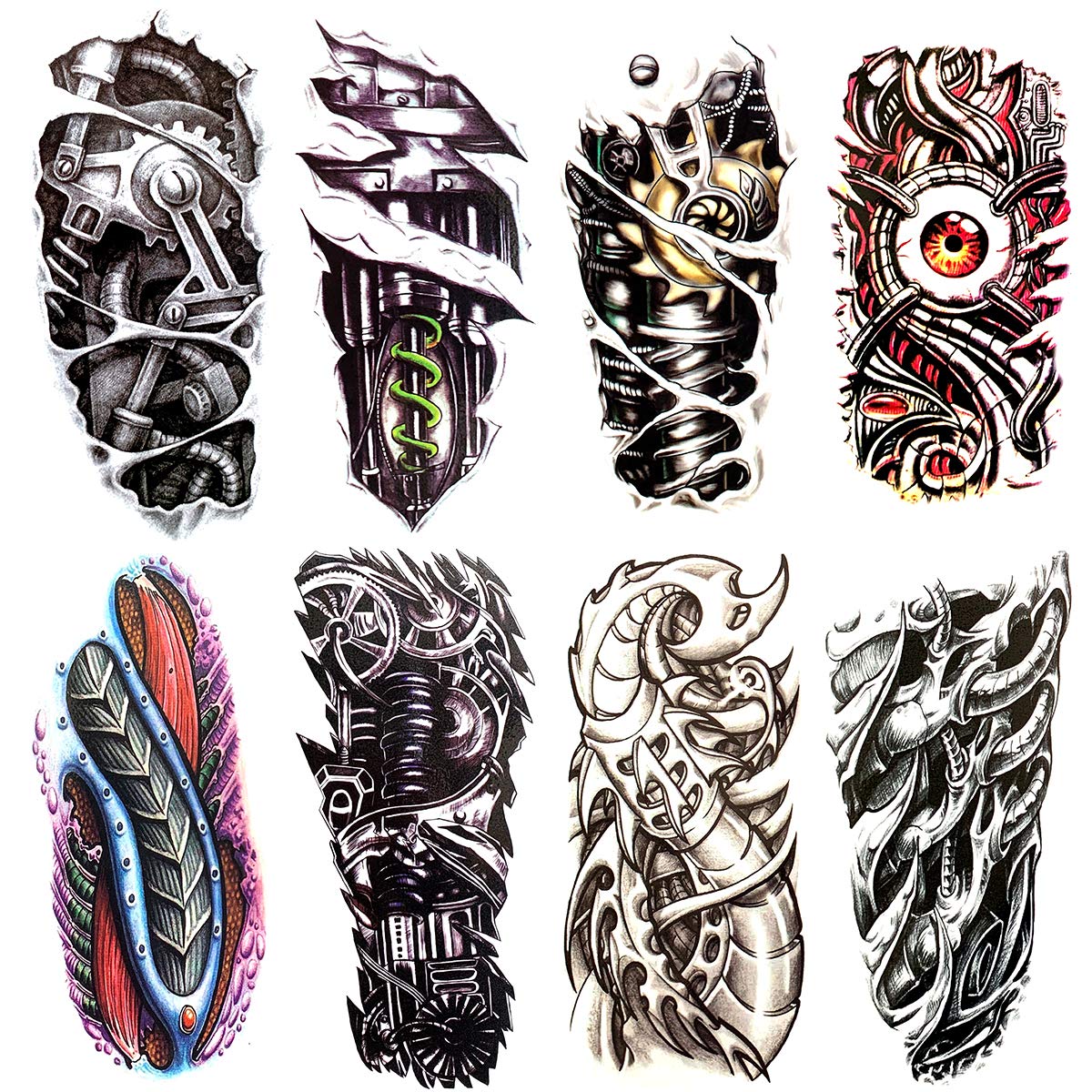 Oottati 8 Pieces Large 3D Mechanical Parts Gear Arm Eyeball Muscle Body Art Temporary Tattoo