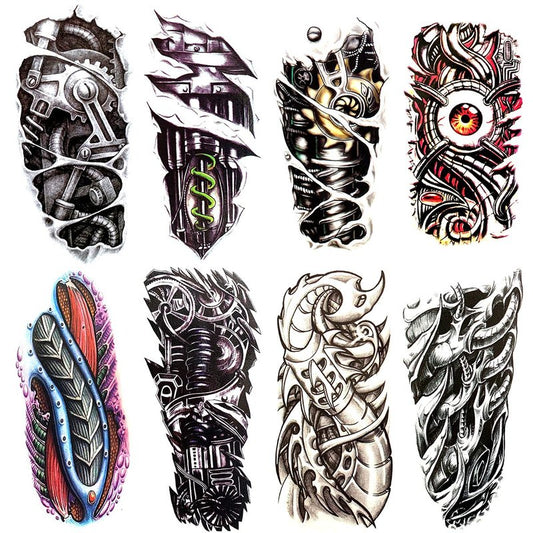 Oottati 8 Pieces Large 3D Mechanical Parts Gear Arm Eyeball Muscle Body Art Temporary Tattoo