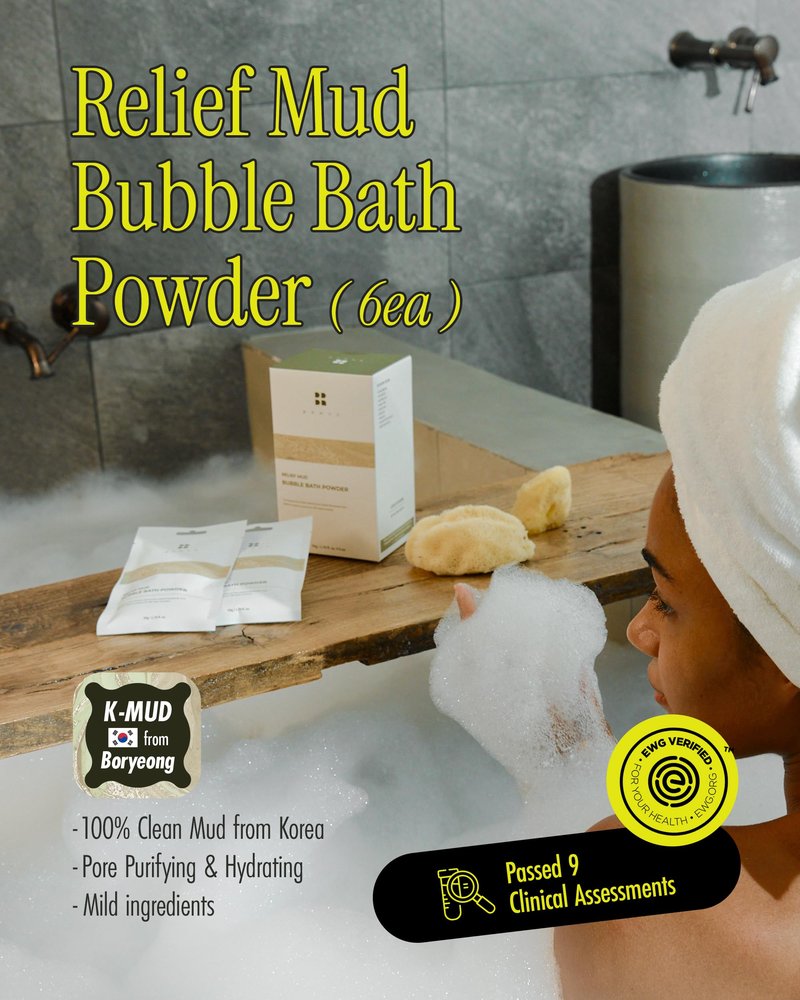 BRMUD Relief Mud Bubble Bath Powder | ATEEZ Pick| Hypoallergenic Mud Powder Bubble Bath w/ 98% Nature-Derived Ingredients | Moisturizing & Foaming Bath Oil Control for All Skin (Pack of 6, 1.76 oz)