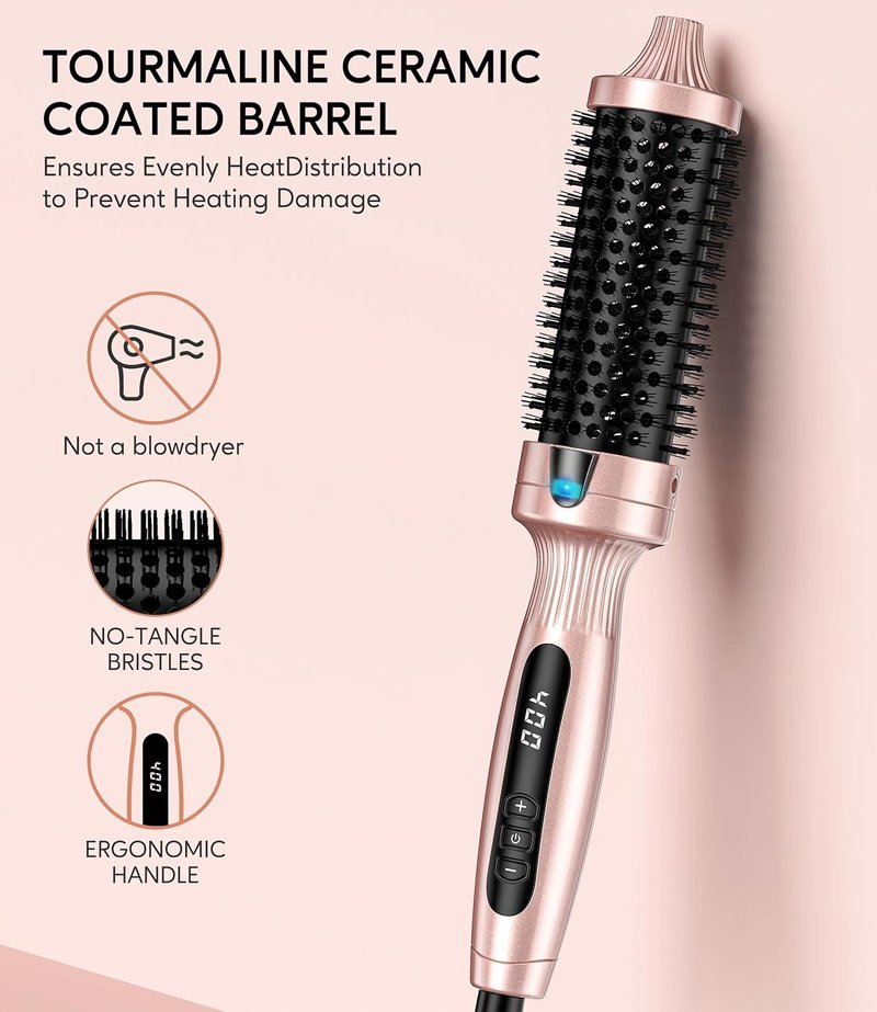 Terviiix Thermal Brush - 1.5 Inch Ionic Heated Curling Wand for Voluminous Styles | Digital Display, 9 Temperatures