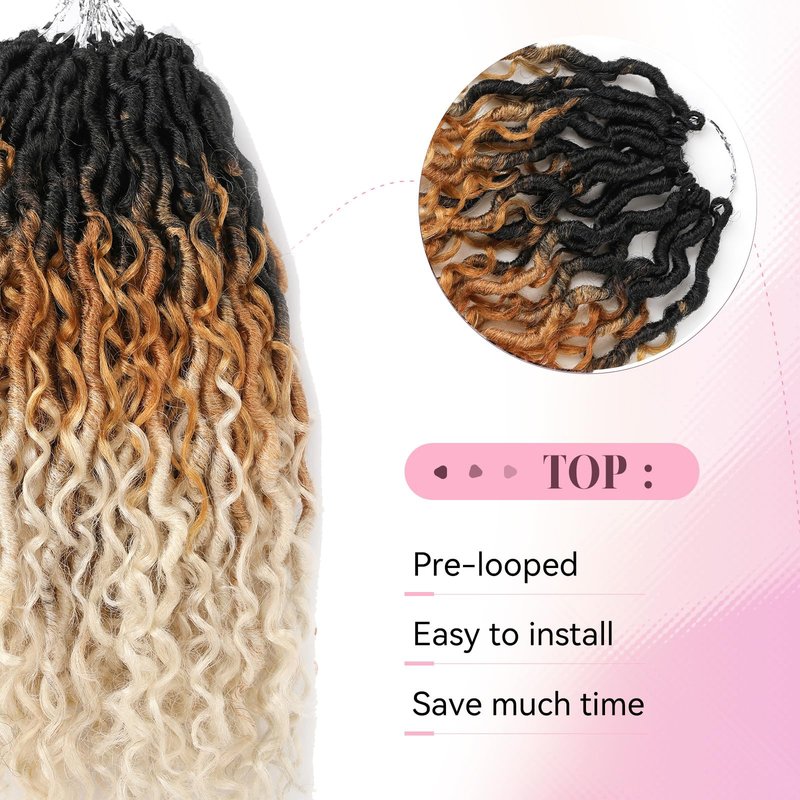 Aipin New Goddess Locs Crochet Hair 22 Inch Boho River Locs Hippie Locs Wavy Crochet With Curly Hair In Middle And Ends Braids Hair Extensions (8Packs,22 inch, T1B/27/613)
