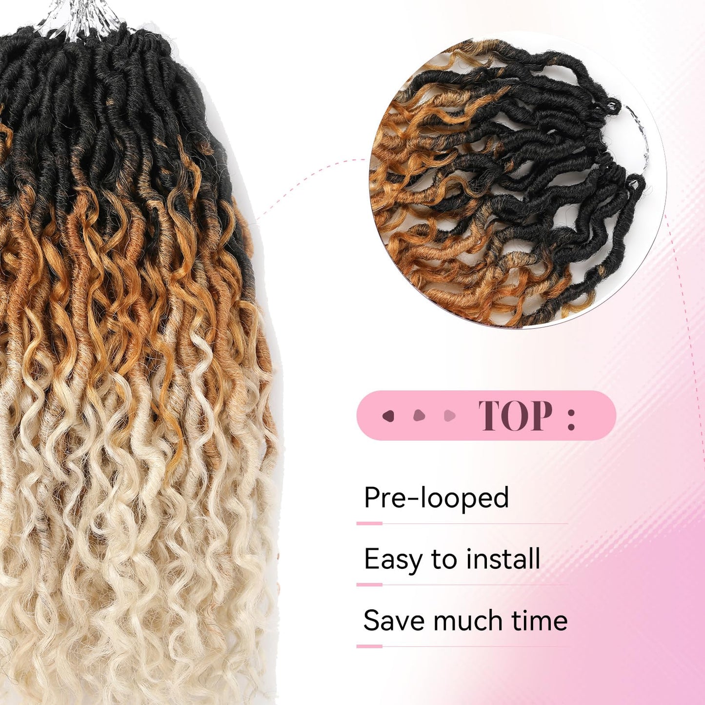 Aipin New Goddess Locs Crochet Hair 22 Inch Boho River Locs Hippie Locs Wavy Crochet With Curly Hair In Middle And Ends Braids Hair Extensions (8Packs,22 inch, T1B/27/613)