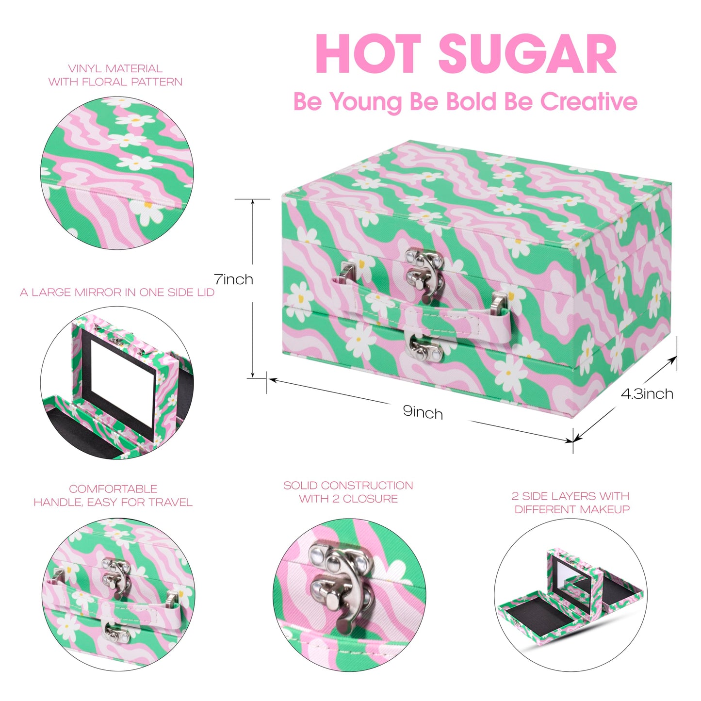 Hot Sugar Makeup Kit for Teens, Women with Deluxe Train Case (Floral Green)