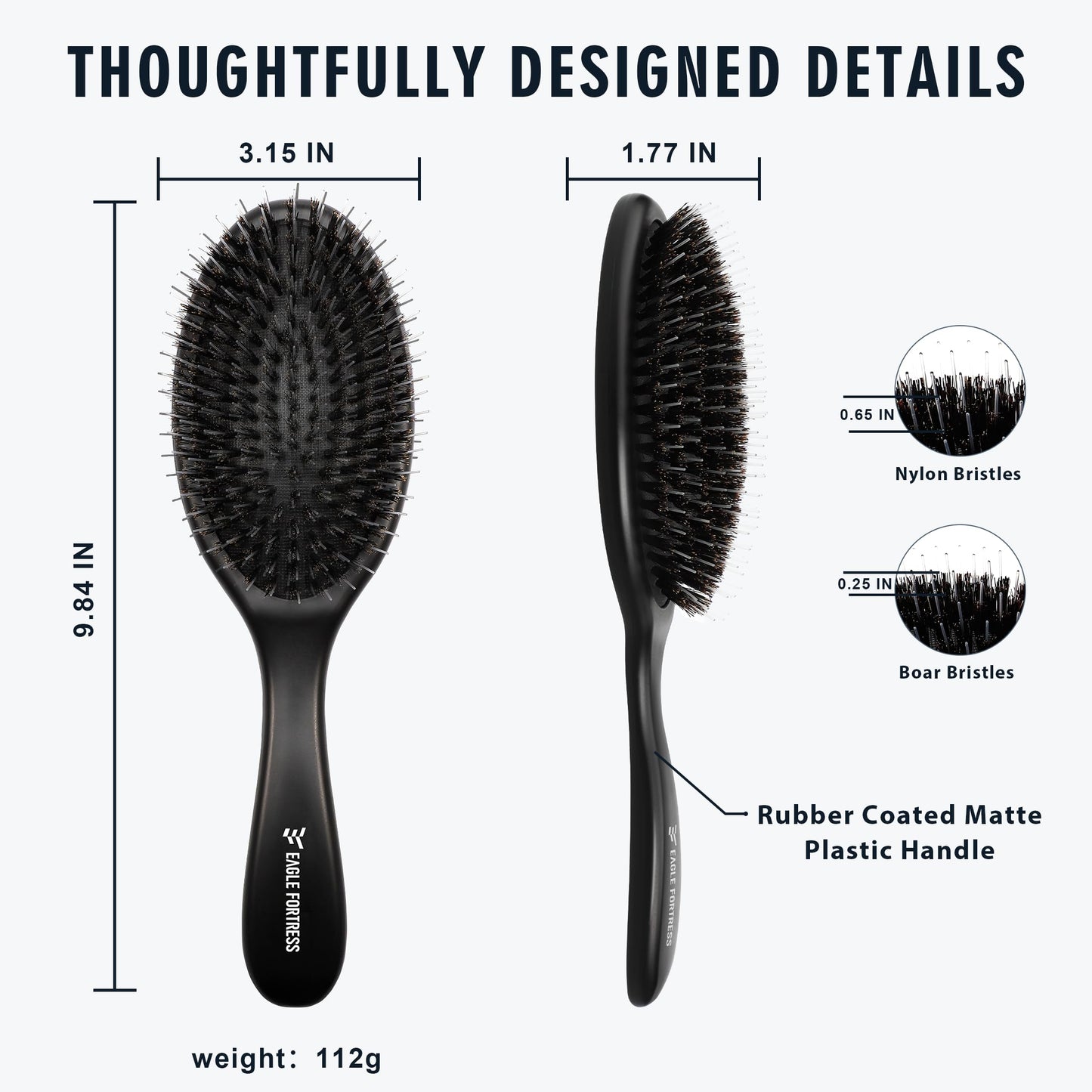 Boar Bristle Brush for Women, Men & Kids, Detangling Brush for Thick, Thinning, Dry or Wet Hair with Nylon Pins, Smooth & Shine Brush for Long Styles and Extensions – Black