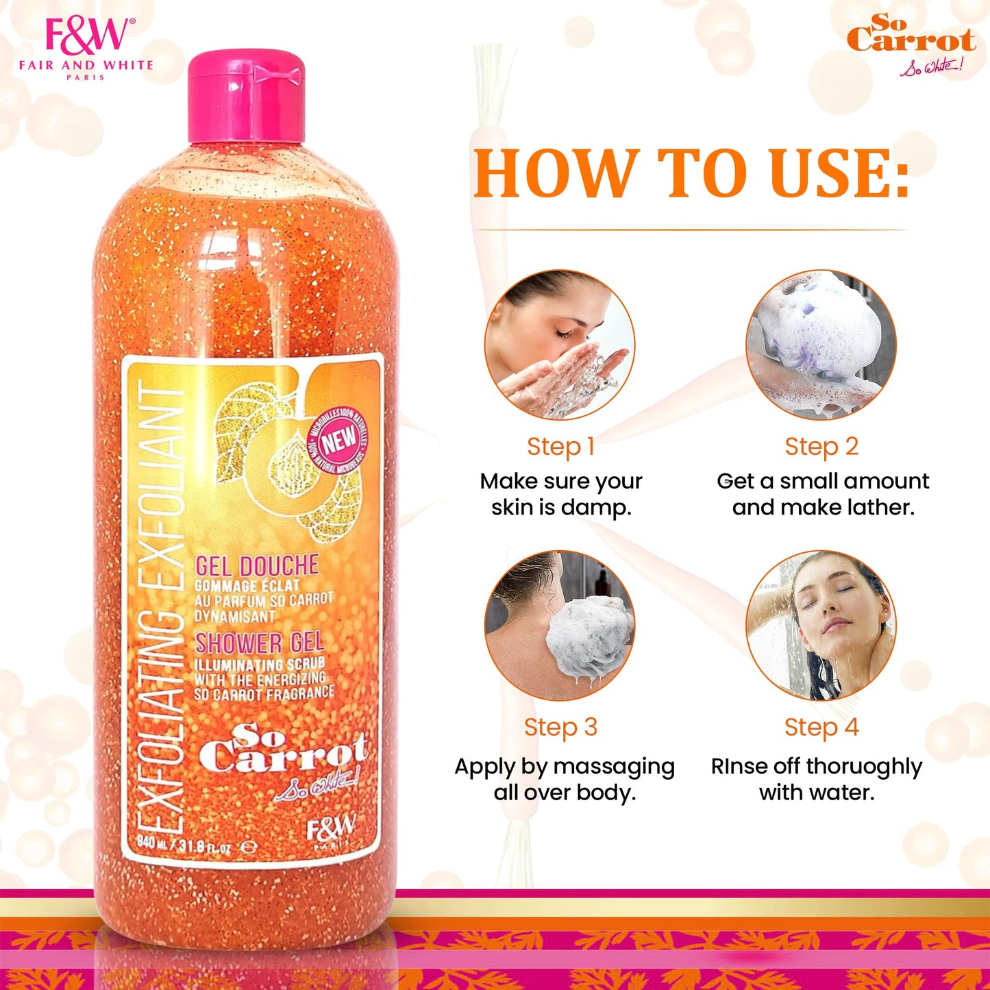 FAIR & WHITE So Carrot Body Scrub Body Wash 31.8 Floz / 940ml