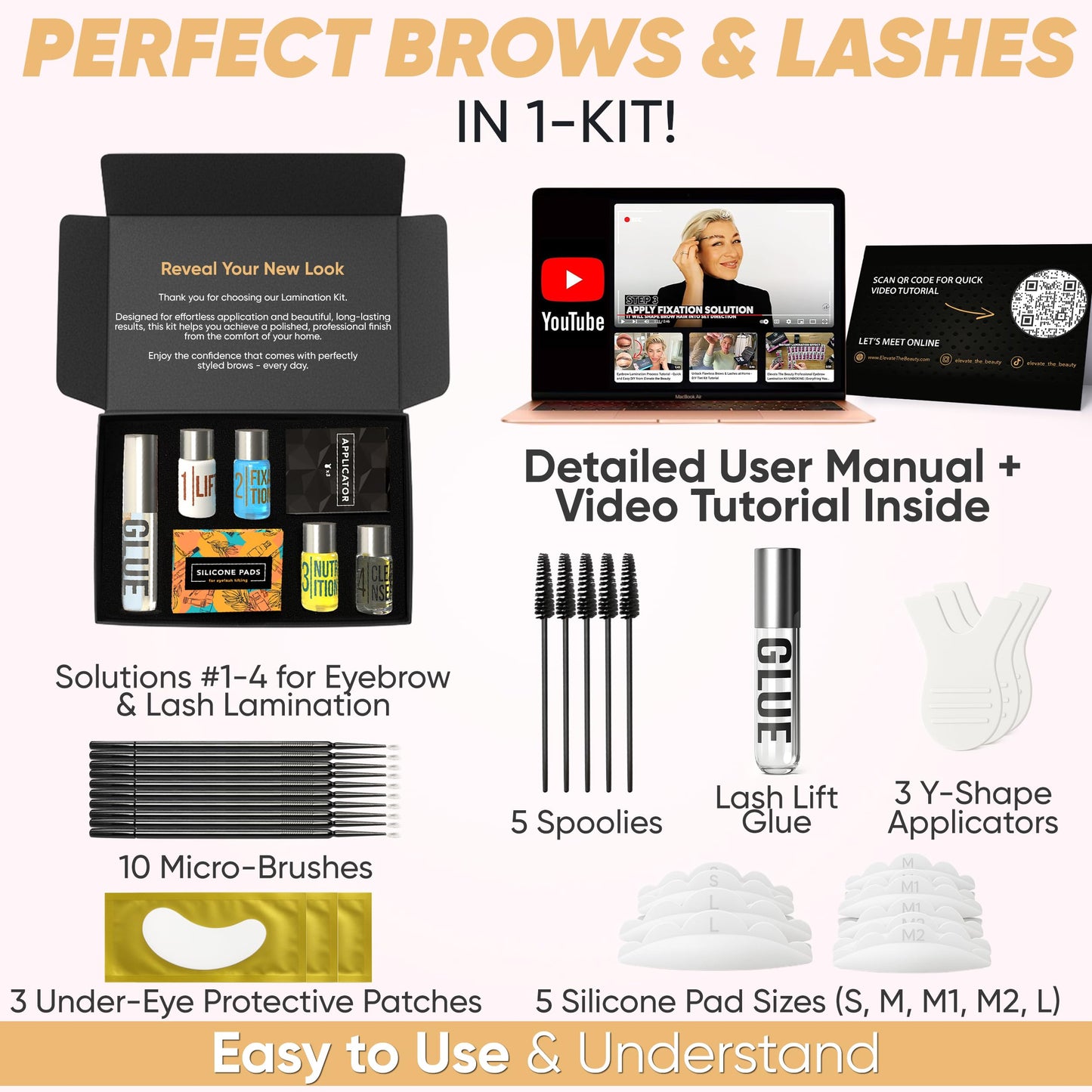 Elevate the Beauty Lash and Eyebrow Lamination Kit | Brow and Lash Lamination Kit | 2-in-1 Professional Brow Lamination Kit for DIY & Salon Use | Fuller Brows & Lifted Lashes up to 8 Weeks