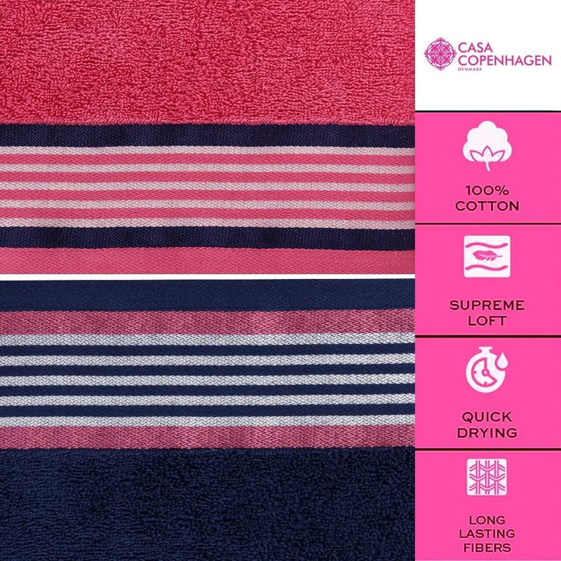 CASA COPENHAGEN He & She 6 Pieces Towel Set- Dutch Blue + Pink, 550 GSM 2 Bath Towel 2 Hand Towel 2 Washcloth, Designed in Denmark Made of Soft Egyptian Cotton for Bathroom, Kitchen & Shower