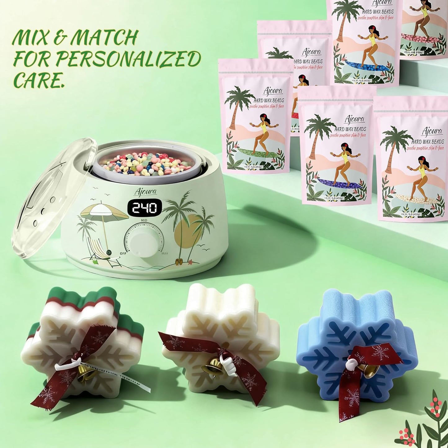 Digital Wax Warmer Kit - 10-Minute Quick Heat Hair Removal System with Precision Temp Control | Includes 30 Wax Sticks, Light Green
