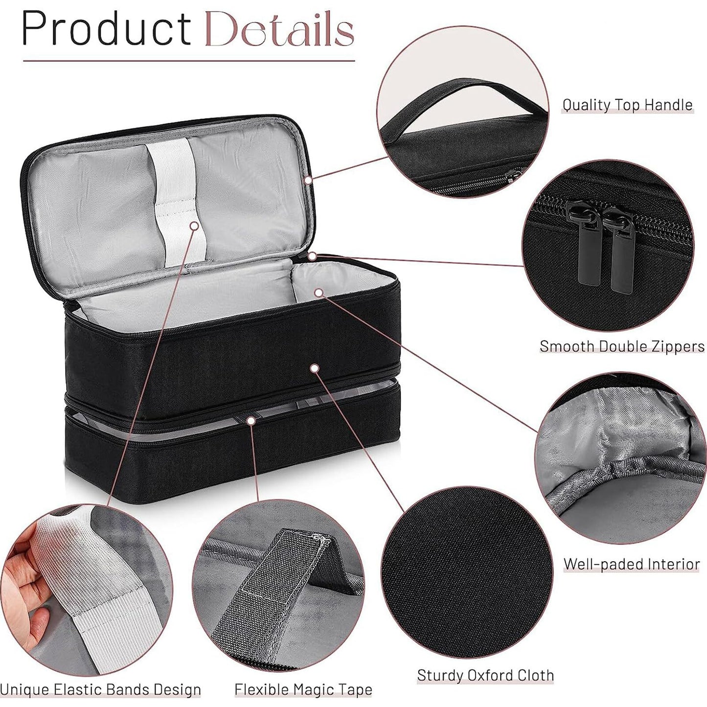 SunshineFace Double-Layer Travel Case For Shark Flex Style Large Shark Flex Style Case Airwrap Styler and Attachments, Portable Hair Dryer Case Hair Tools Travel Bag Organizer, Black