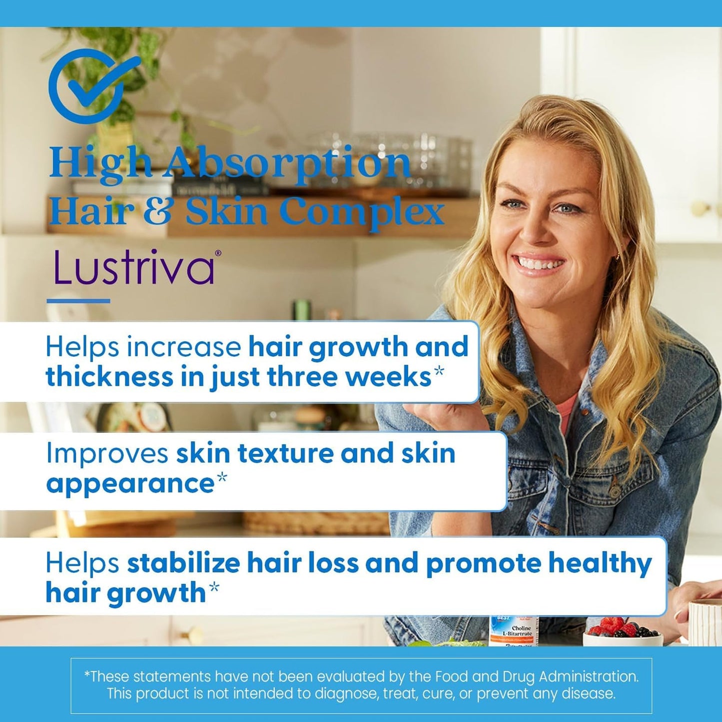 High Absorption Hair & Skin Complex, Clinically Shown to Grow Thicker, Healthier Hair in 3 Weeks, Supports Hair Growth & Skin Health, Non-GMO, Gluten Free, Soy Free, Vegan, 60 Veggie Capsules
