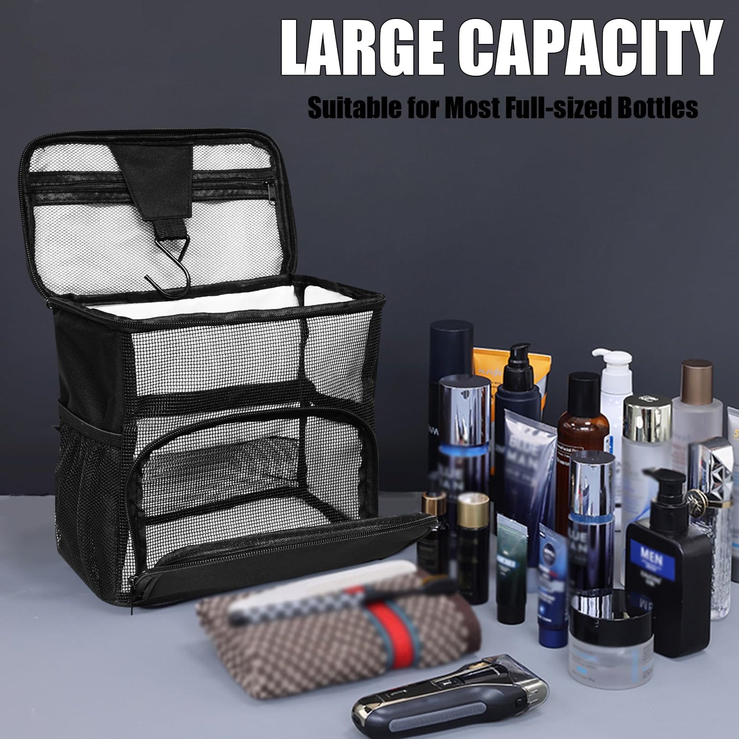KaKuLan Hanging Travel Toiletry Bag for Men and Women with Metal Hook, Large Hanging Cosmetics Organizer, Shower Dopp Kit, Makeup & Toiletries Organizer Kit, Travel Bathroom Accessories