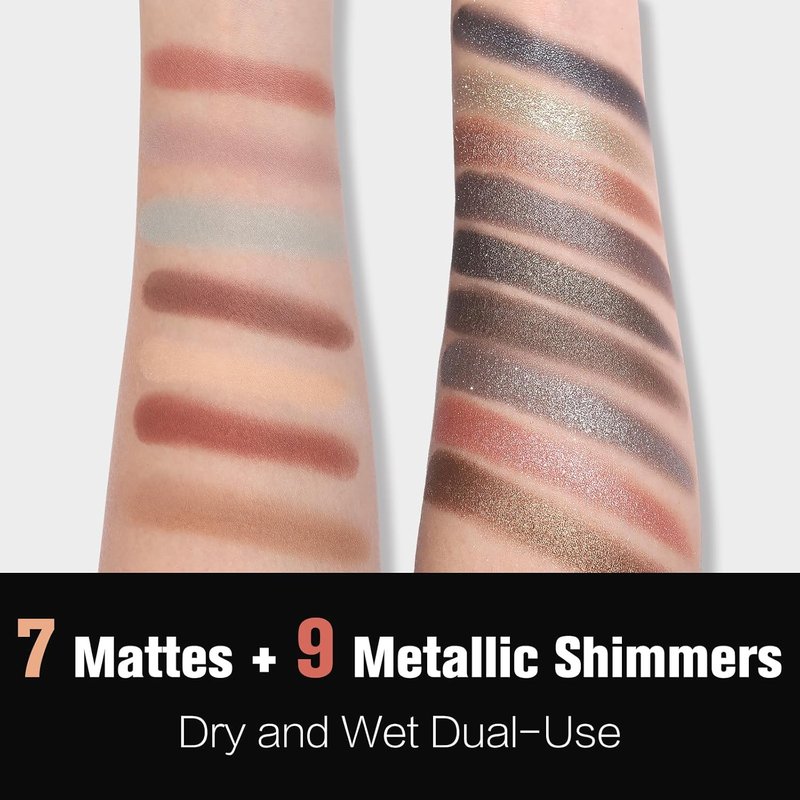 UCANBE Baked Eyeshadow Palette - 16 Color Natural Nude Matte & Shimmer | Includes 15PCS Brushes, High Pigment, Waterproof
