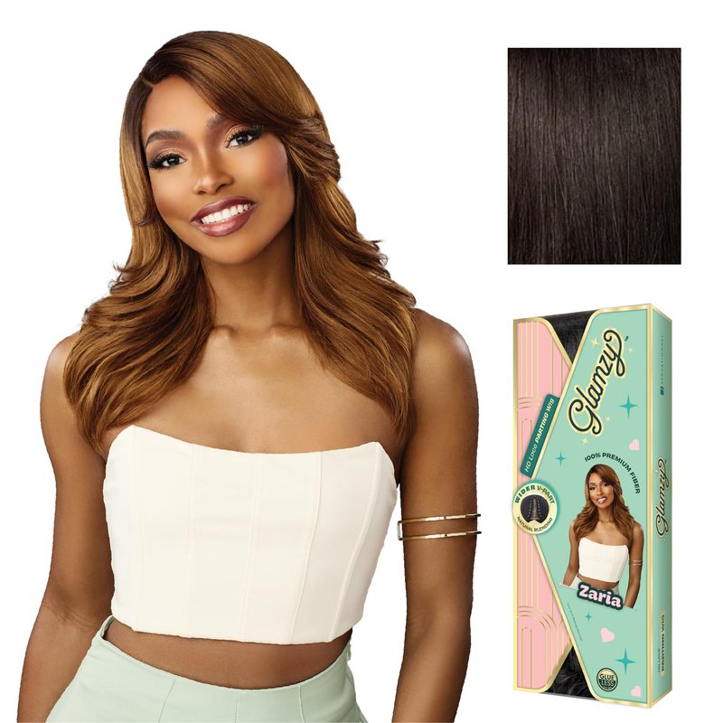 Sensationnel Glamzy Lace Part Wigs - Zaria Glueless Hand Tied Wider Parting Synthetic Hair (2 DARKBROWN)