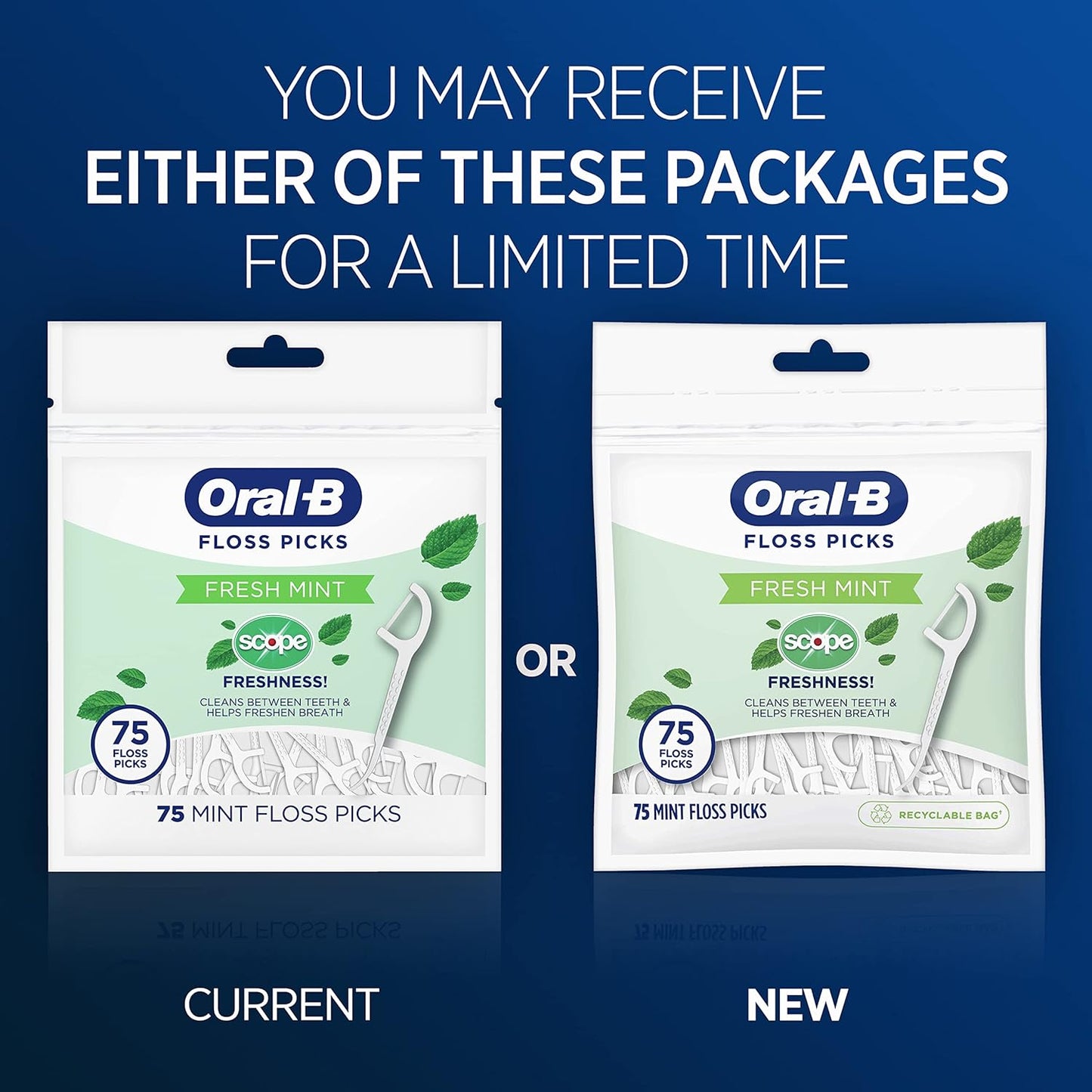 Oral-B Dental Floss Picks - Fresh Mint Flavor, 75 Count | Pack of 6 (450 Total)