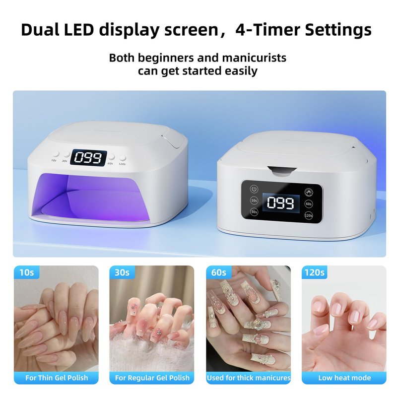 Glamne UV Gel Nail Lamp LED Nail Light Fast Dryer for Gel Polish Curing with Arm Rest Portable Handle 4 Timers Automatic Sensor Double Led Display