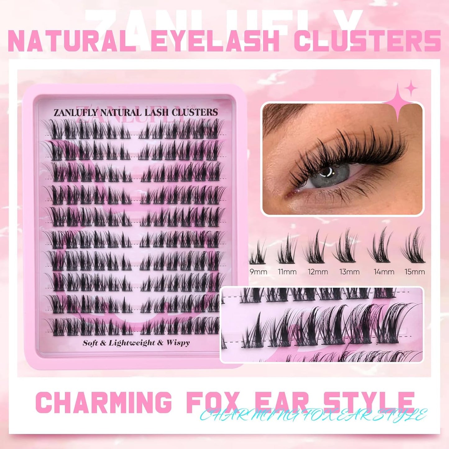 Cat Eye Lash Clusters Kit - Wispy Individual Eyelash Extensions with Bond, Seal & Applicator | 120 Pcs, 9-15MM
