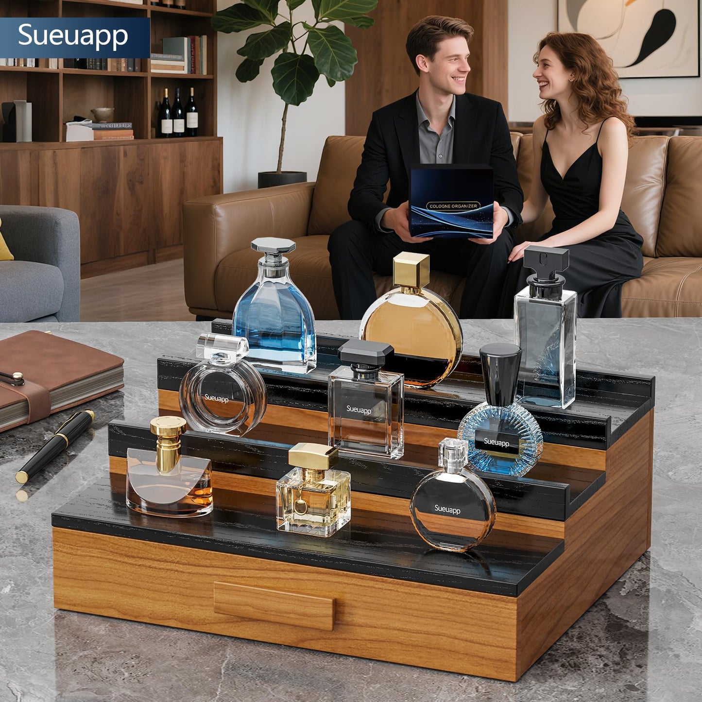Sueuapp Walnut Cologne Organizer for Men（Dark Walnut ）