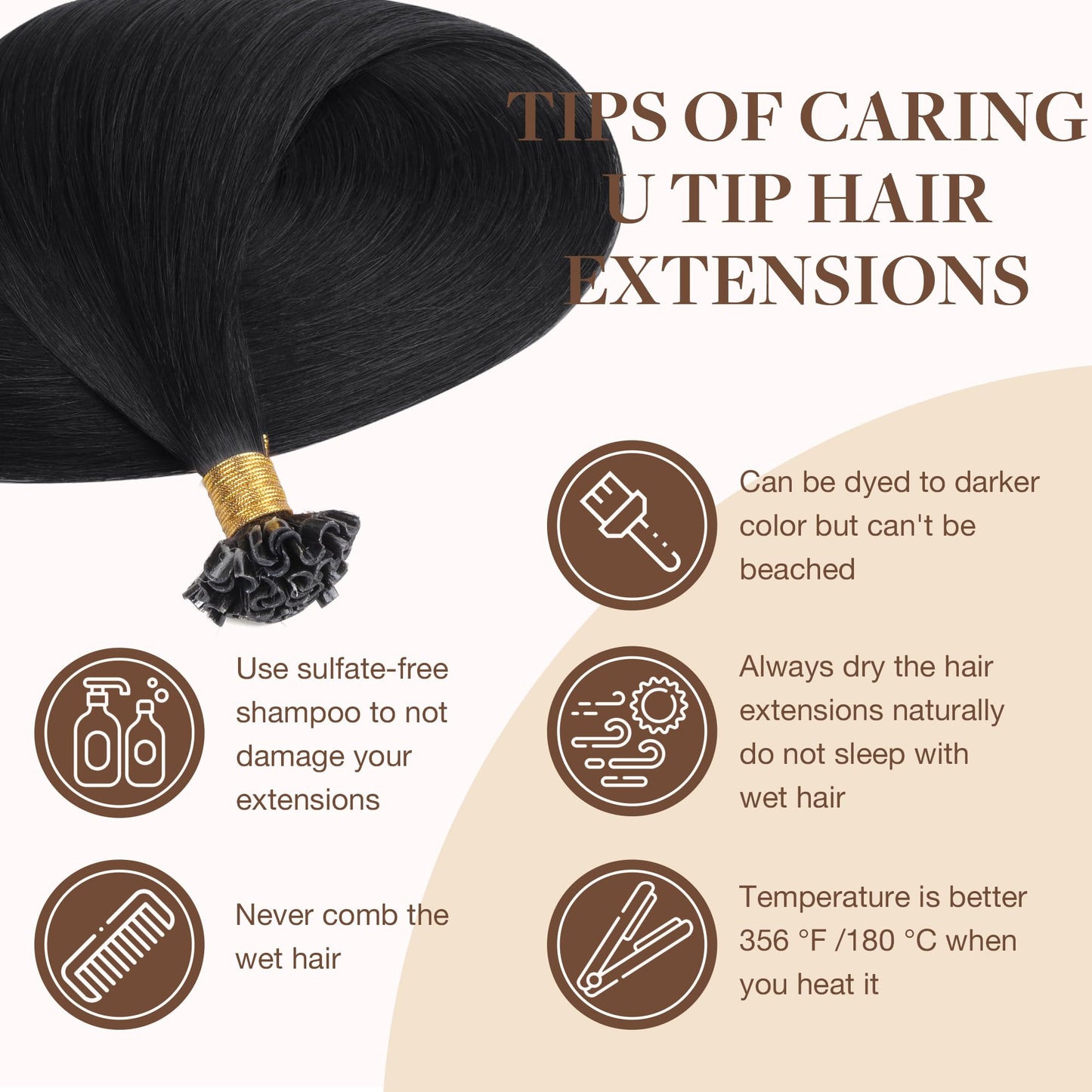 GOO GOO U Tip Real Human Hair Extensions, 16inch 50g 50S, Hot Fusion, Jet Black