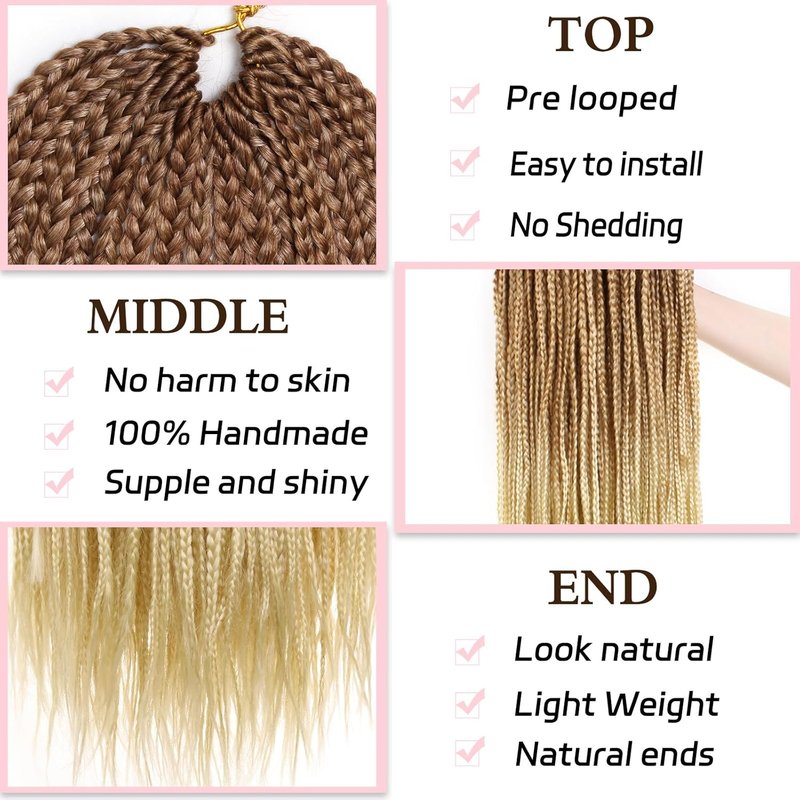 30 Inch Box Braids Crochet Hair - 144 Strands Pre-Looped Ombre Synthetic Extensions | Long Lasting, Easy to Install