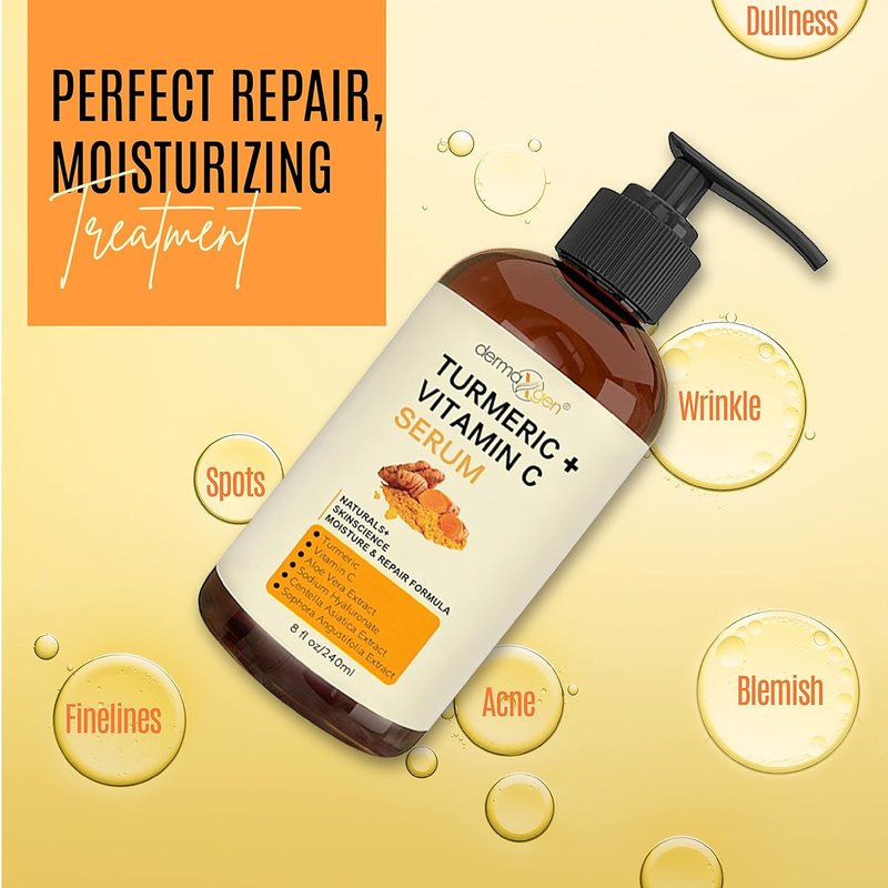 Turmeric Serum for Face | Glow-Boosting Vitamin C Moisturizer - Organic Anti-Aging Formula for Dark Spots & Wrinkles - 8 FL OZ