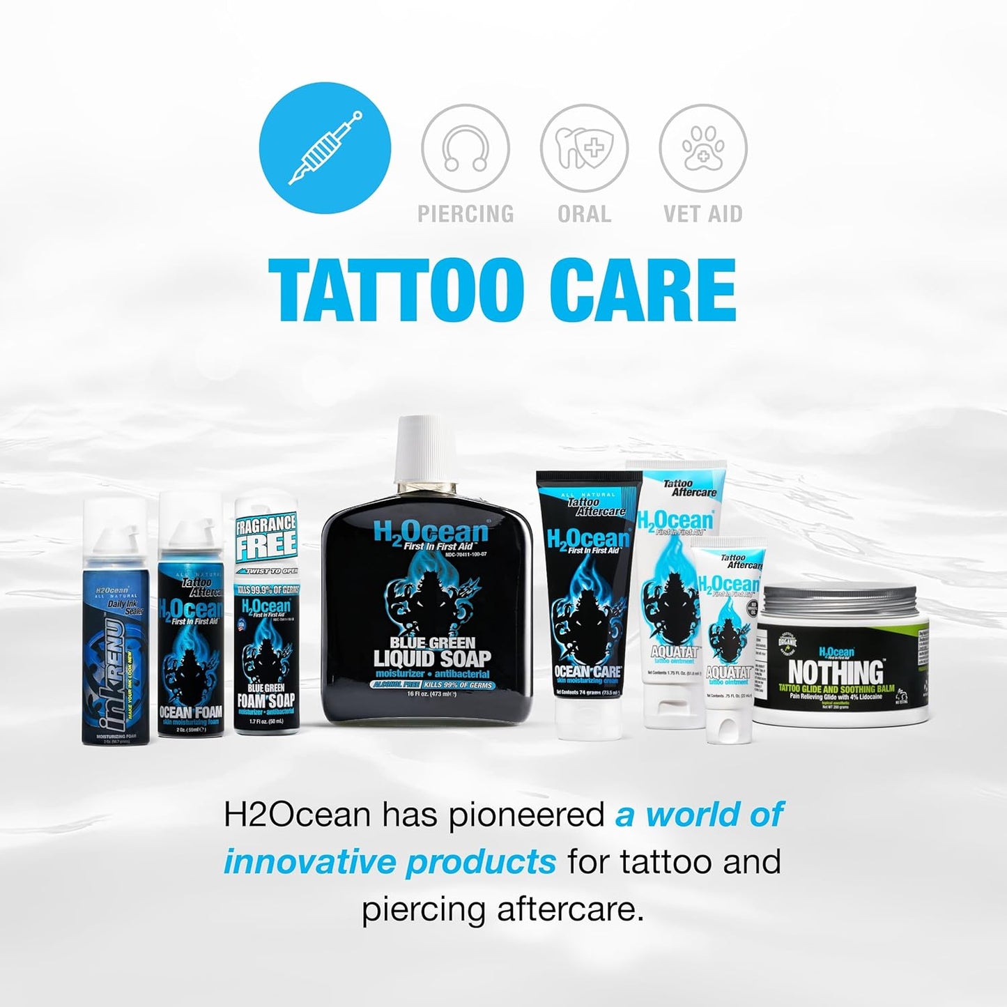 H2Ocean SPF 50 Sunscreen Spray - Quick-Drying Tattoo Aftercare & UV Protection | Reef-Safe, 6 oz (Pack of 2)
