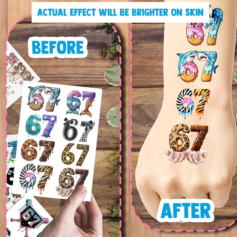 114 Pieces Funny Six Seven 67 Temporary Tattoos Stickers,15 Sheets Six Seven 6 7 Themed Tattoos Stickers Party Decoration Supplies for Adults