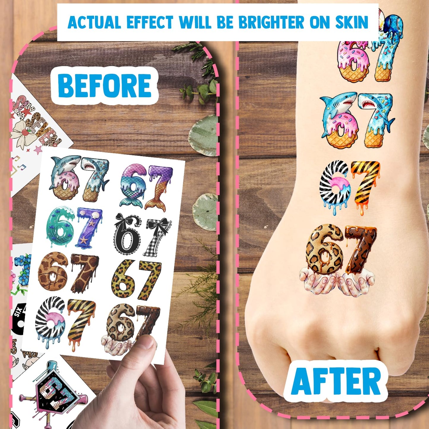 114 Pieces Funny Six Seven 67 Temporary Tattoos Stickers,15 Sheets Six Seven 6 7 Themed Tattoos Stickers Party Decoration Supplies for Adults