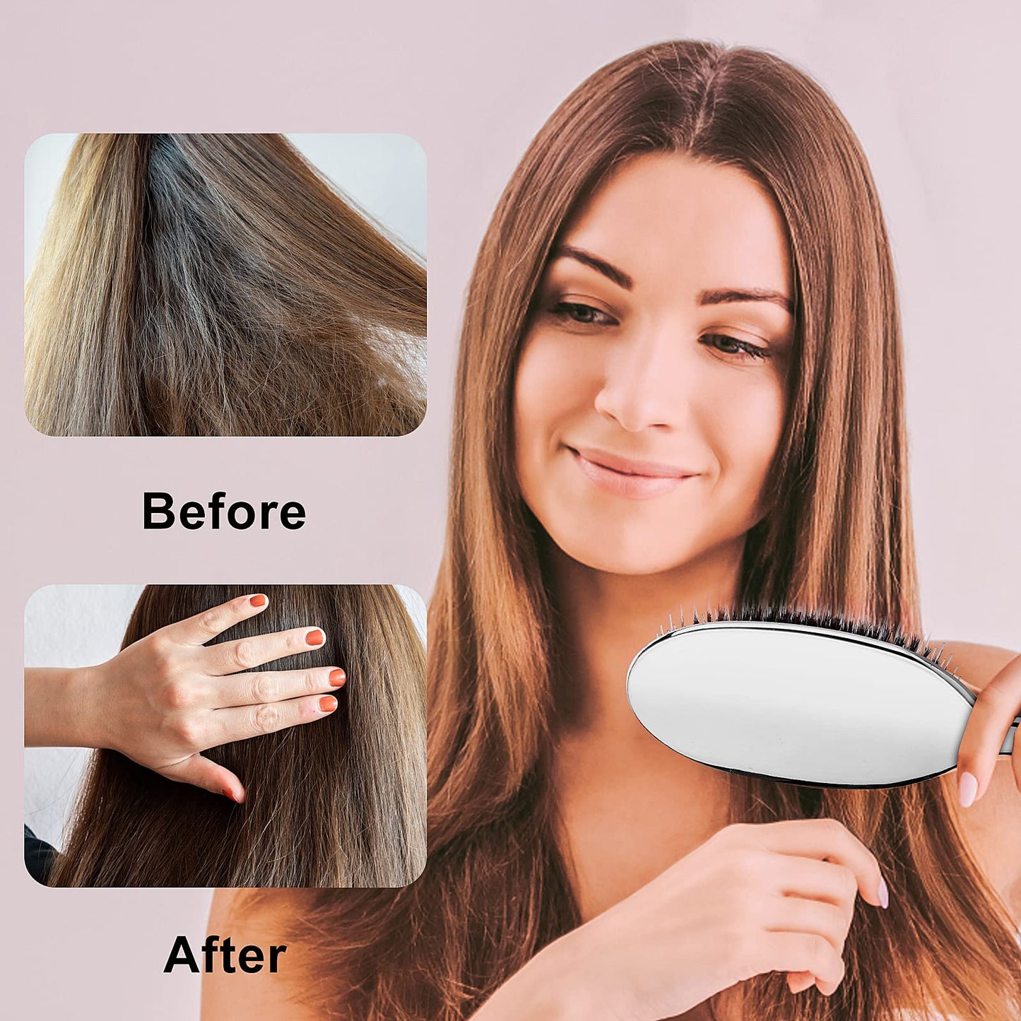 Sibba Anti-static Hair Brush Paddle Massage Hair Extension Brush Professional Detangle Natural Bristle Cushion Nylon Brush Comb for Long Thick Wavy Hair (Silver)