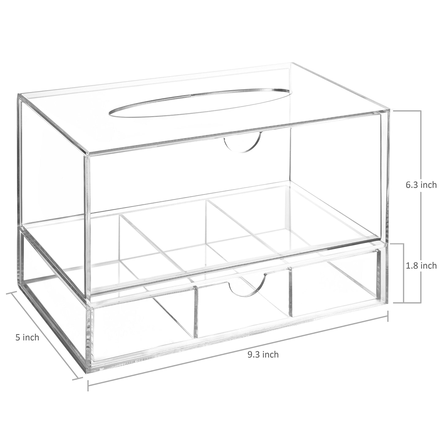 MyGift Modern Clear Acrylic Facial Tissue Dispenser Holder with Pull-Out Drawer for Makeup Cosmetics and Accessories, Vanity Countertop Bathroom Supplies Caddy