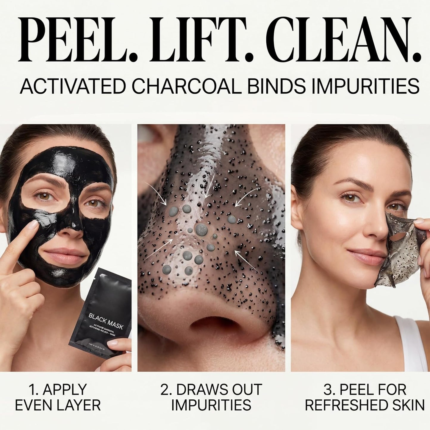 Activated Charcoal Peel Off Face Mask - Korean Blackhead Remover for Nose & Face | Pore Cleaner & Skincare Gift Set