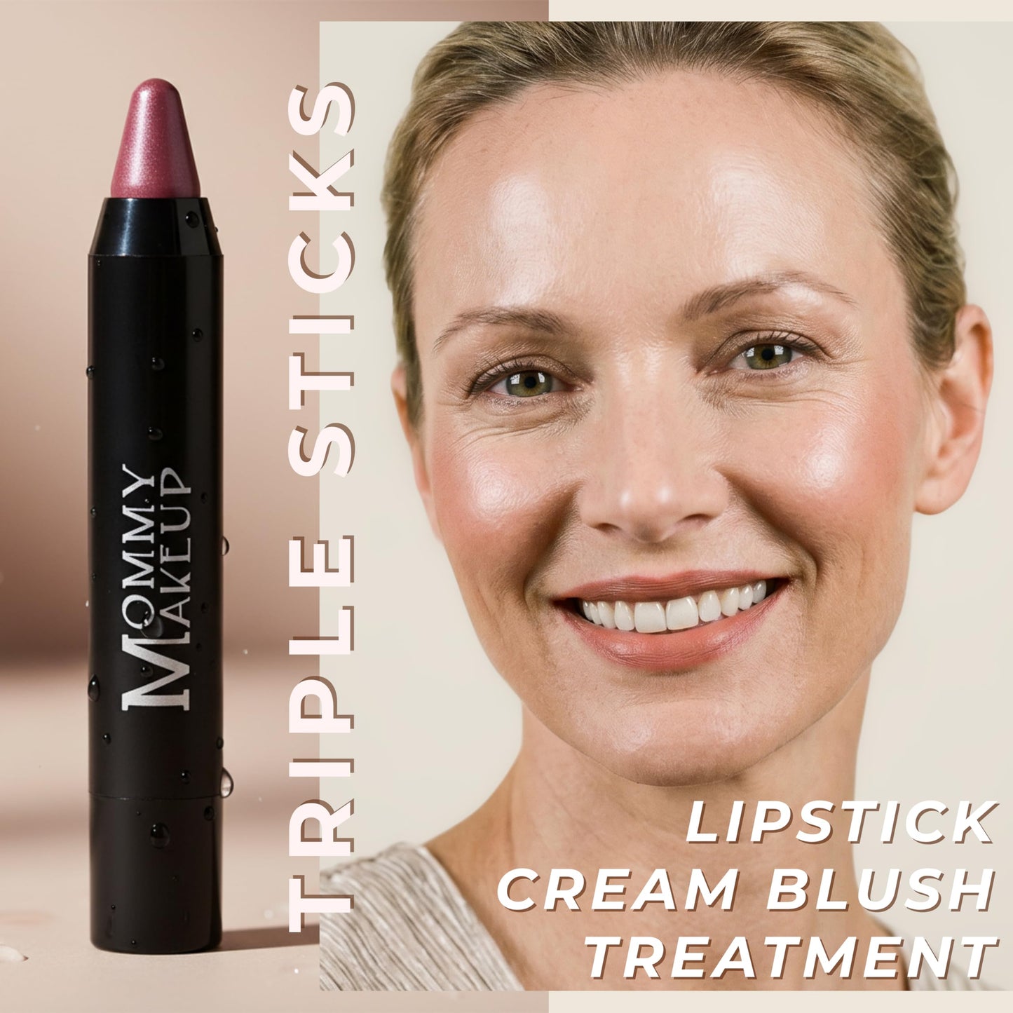 Mommy Makeup Triple Sticks Lipstick, Cream Blush & Treatment All-In-One with Shea & Cocoa Butter - Soft & Creamy Moisturizing Lip Crayon For Lips & Cheeks (Daisy Glow)