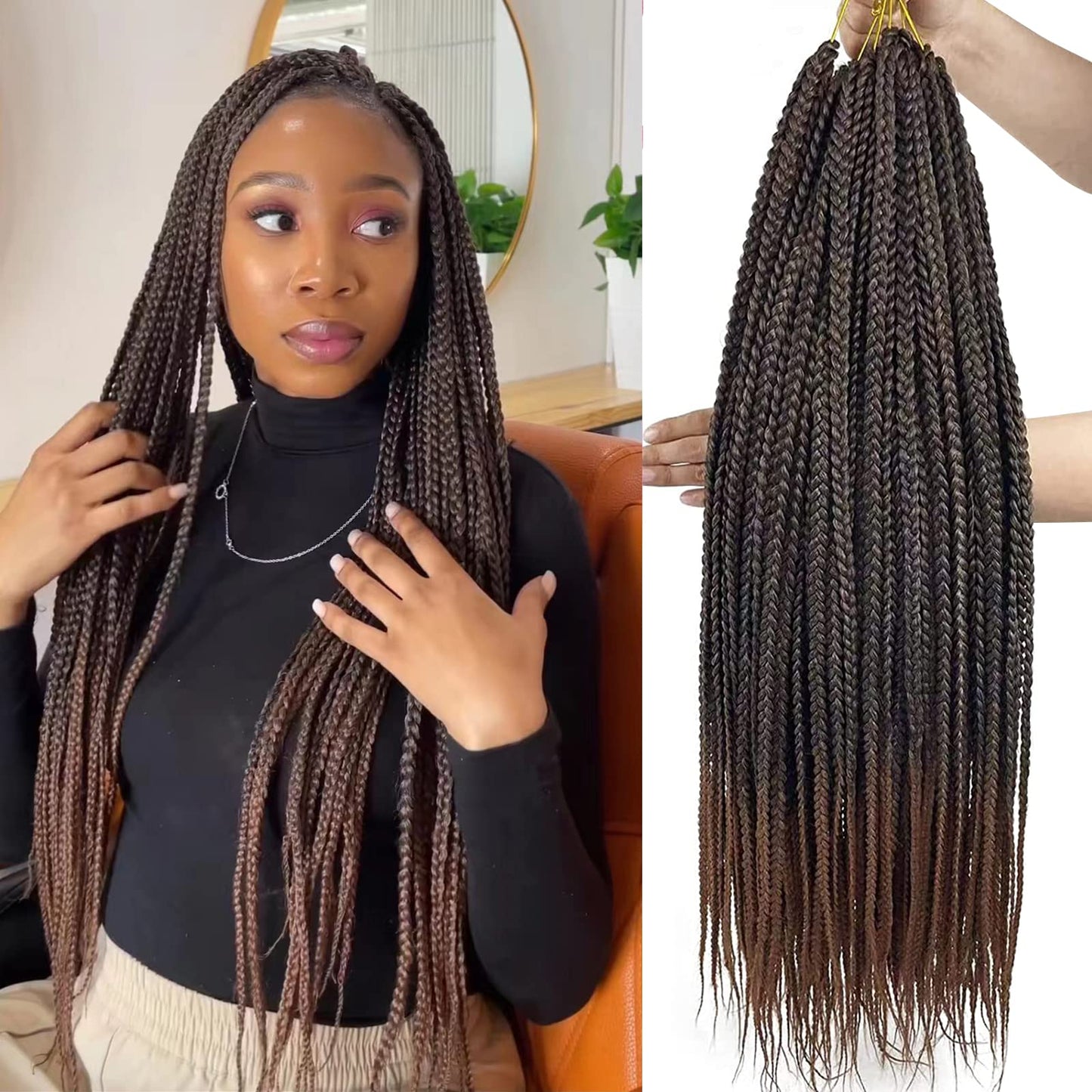 1B/30 Goddess Box Braid Crochet Hair 24 Inch T30 Ombre Brown Crochet Box Braids Pre Looped braid Hair for Black Women Soft 6 Packs 144 Strands Chicmoi (T30, 24 inch 6 pack)
