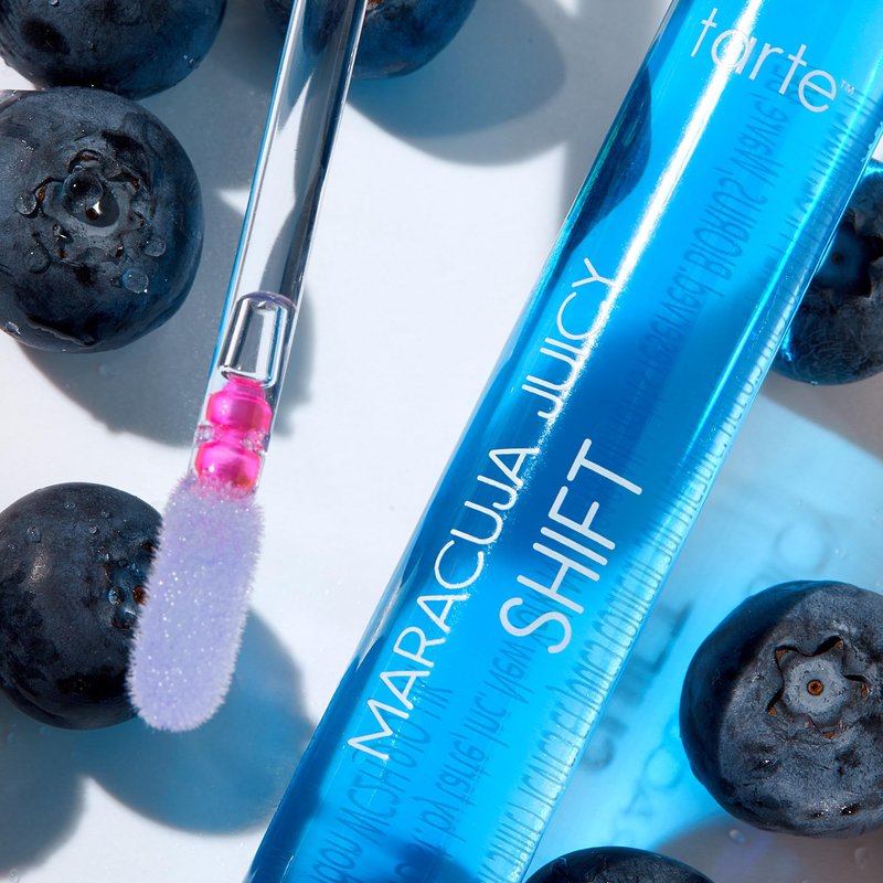 tarte maracuja juicy lip & cheek shift – pH-Powered Lip Gloss Balm with Vitamin E & Hyaluronic Acid for Smooth, Moisturized Lips & Cheek Tint Blush, Vegan & Cruelty-Free, full size, blueberry