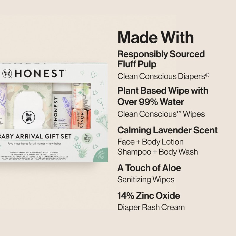 The Honest Company Baby Arrival Gift Set Newborn Essentials Welcome Box, Diapers Wipes Personal Care Diaper Rash Cream