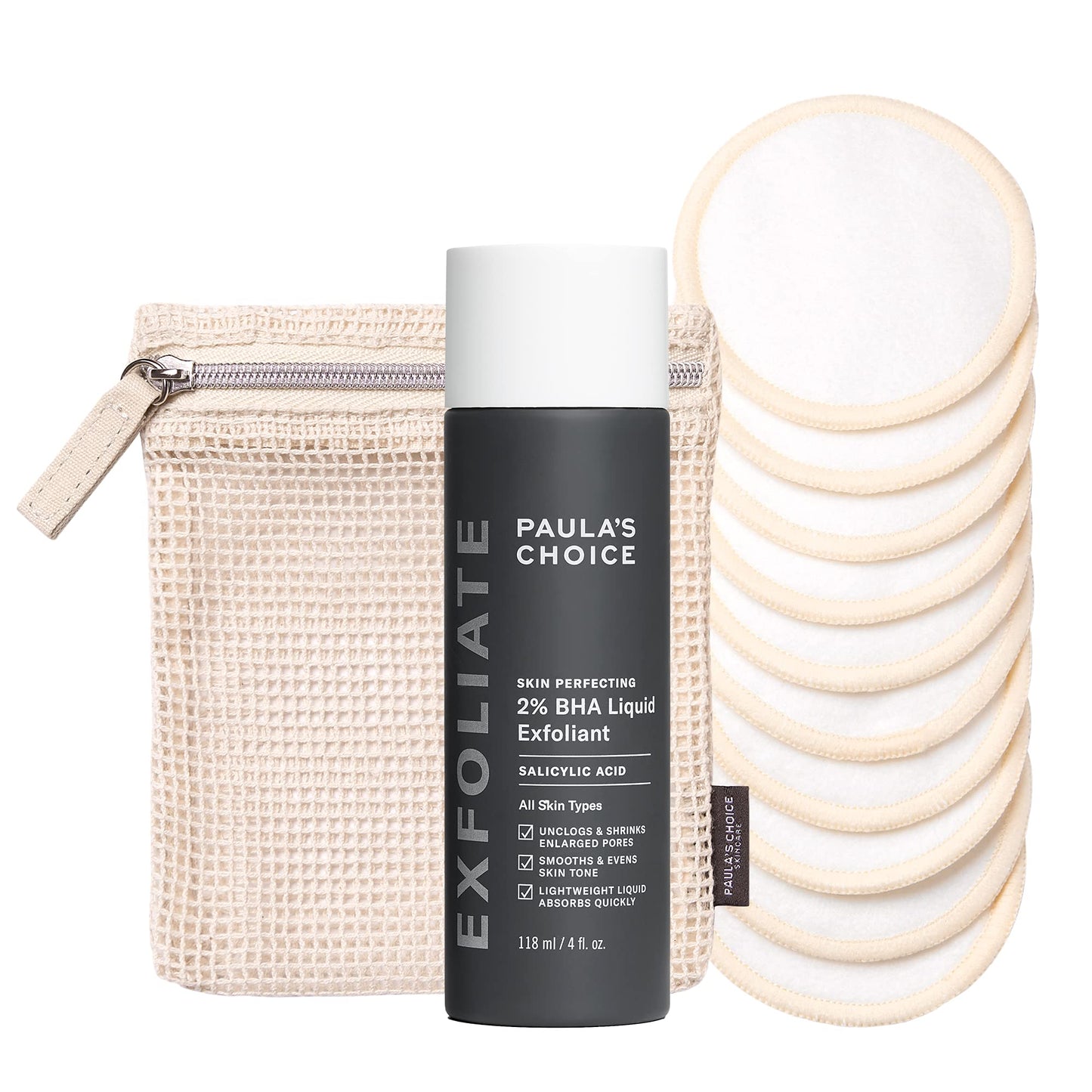 Paula’s Choice SKIN PERFECTING 2% BHA Salicylic Acid Liquid Exfoliant & Reusable Cotton/Bamboo Pads Duo, for Toner, Exfoliants & Makeup Remover, Eco-Friendly, Fragrance-Free, Set of 2