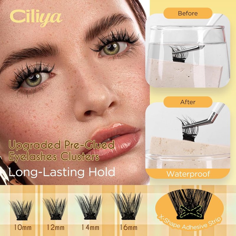 Self Adhesive Eyelashes - Cluster Lashes 10-16mm | Pre-Glued Wispy Extensions for Long-Lasting Wear